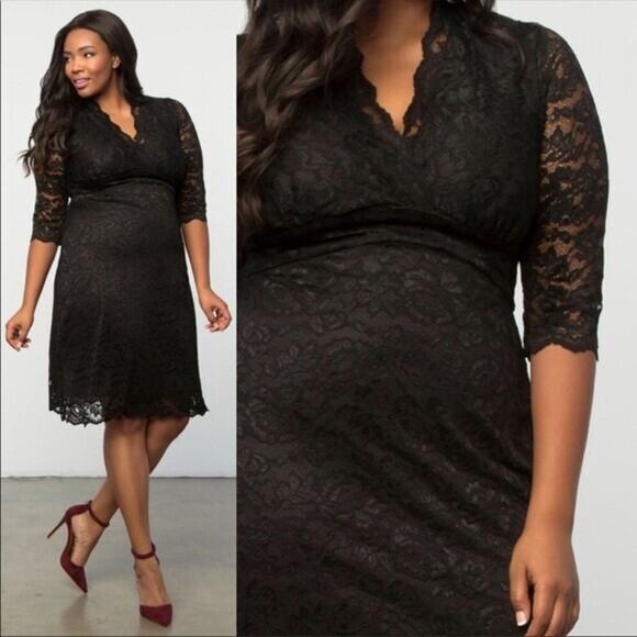 Kiyonna Dress Black Sze 12 Scalloped Boudoir Lace Style LBD Party Lined Feminine - Picture 11 of 11